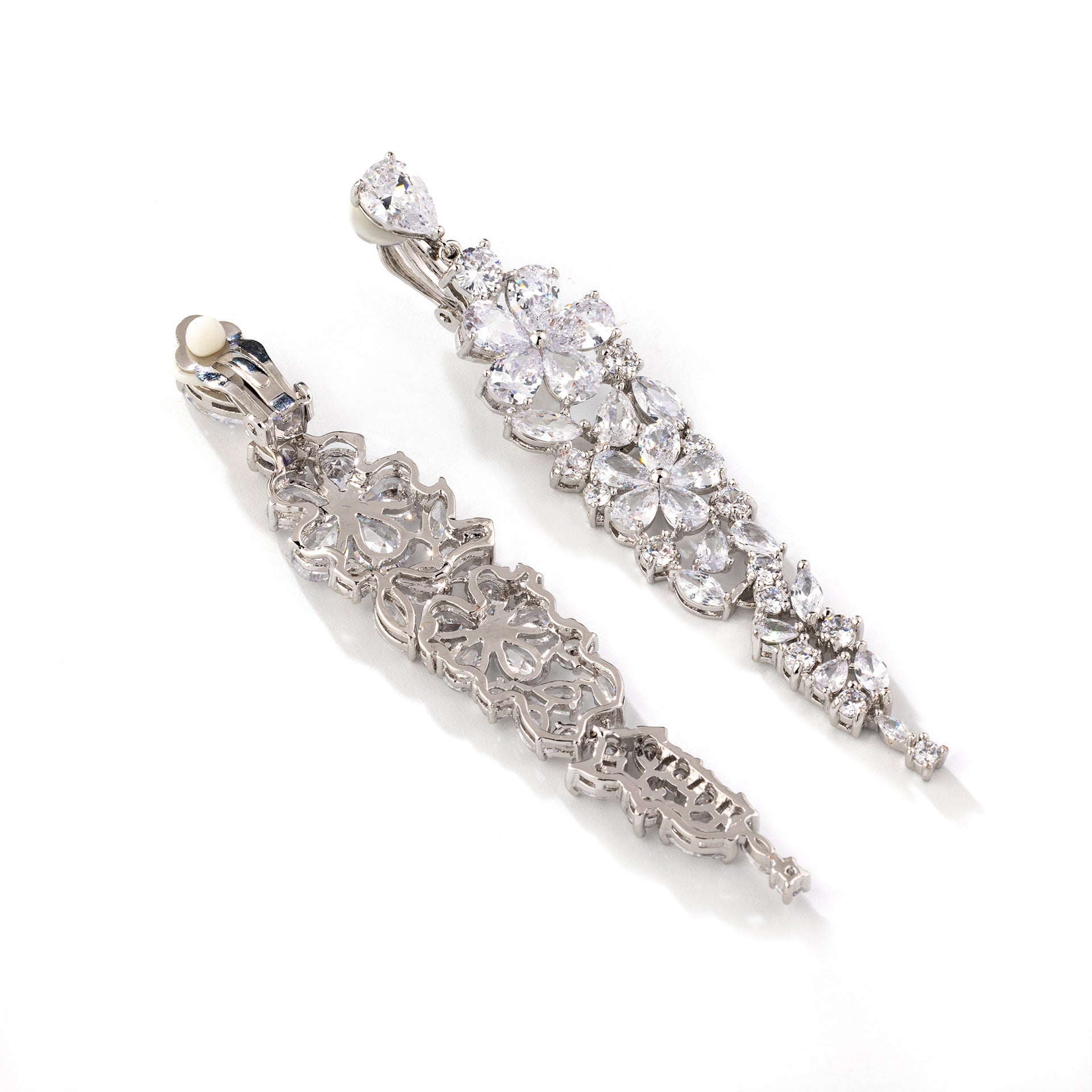 Luxury Clear Crystal Floral Drop Earrings – Elegant Bridal Jewelry for Women