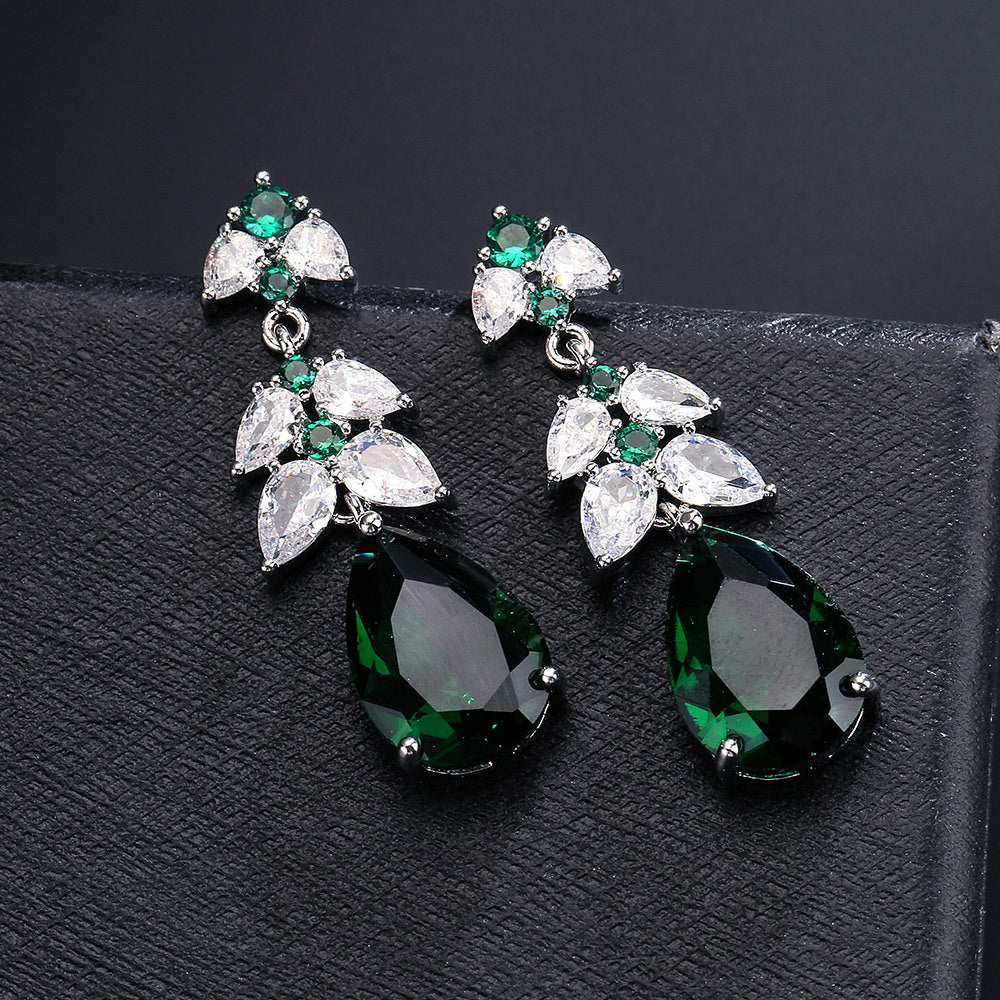Boucles d'oreilles pendantes zircon en forme de goutte d'eau avec franges