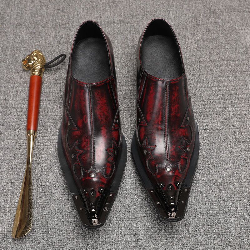 Dark red hand-polished leather dress shoes Men's dress party shoes