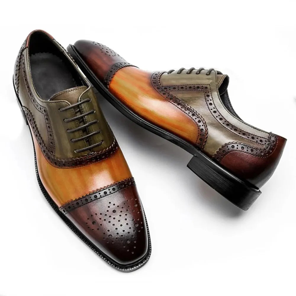 Colorful stylish leather pointed dress shoes men's brogues