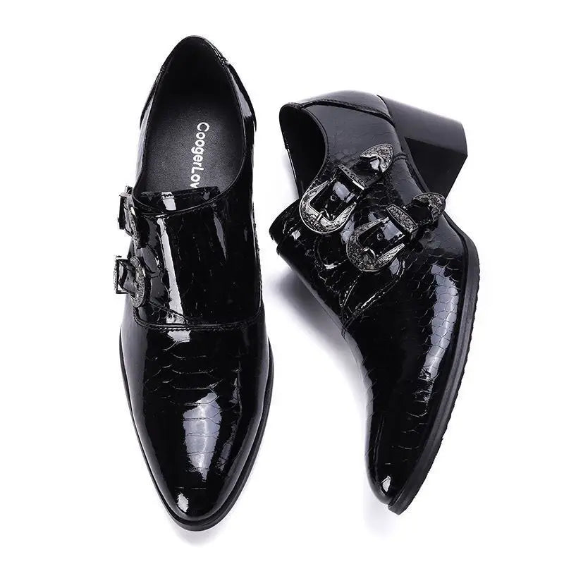 Black serpentine high-heeled dress shoes Men's fashion party shoes