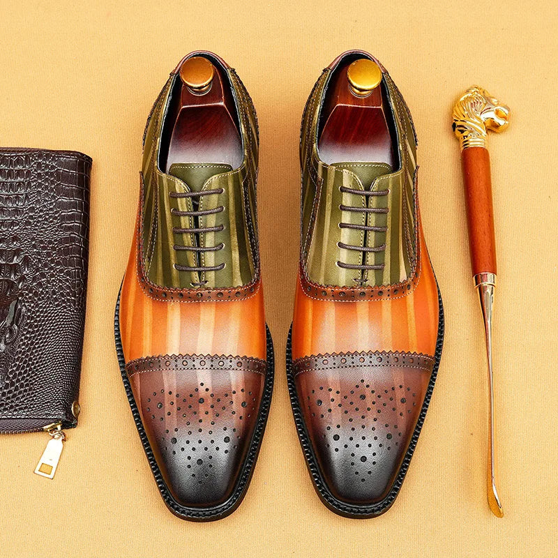 Colorful stylish leather pointed dress shoes men's brogues