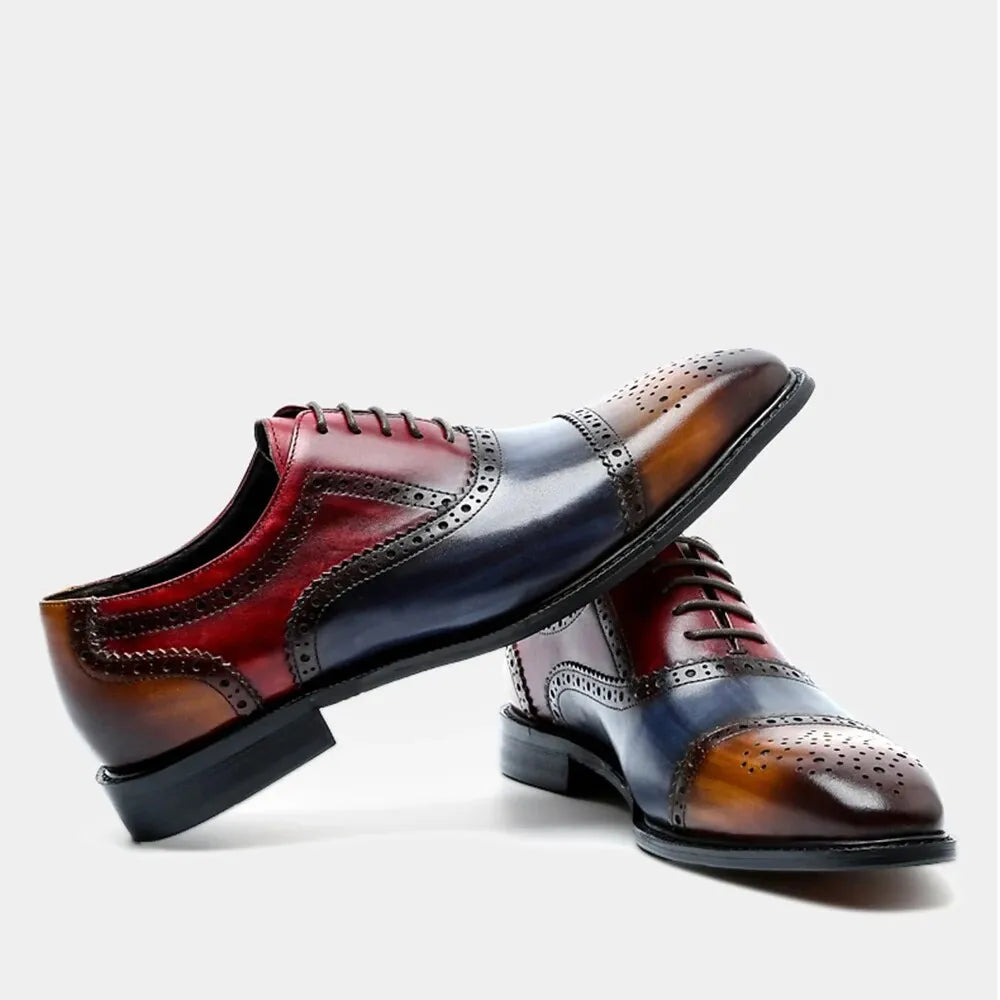 Colorful stylish leather pointed dress shoes men's brogues