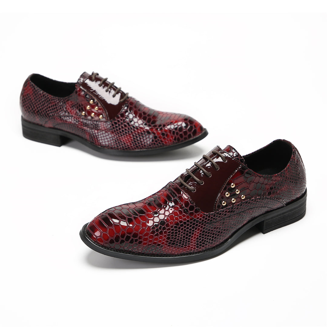 Wine red lace-up men's business dress shoes