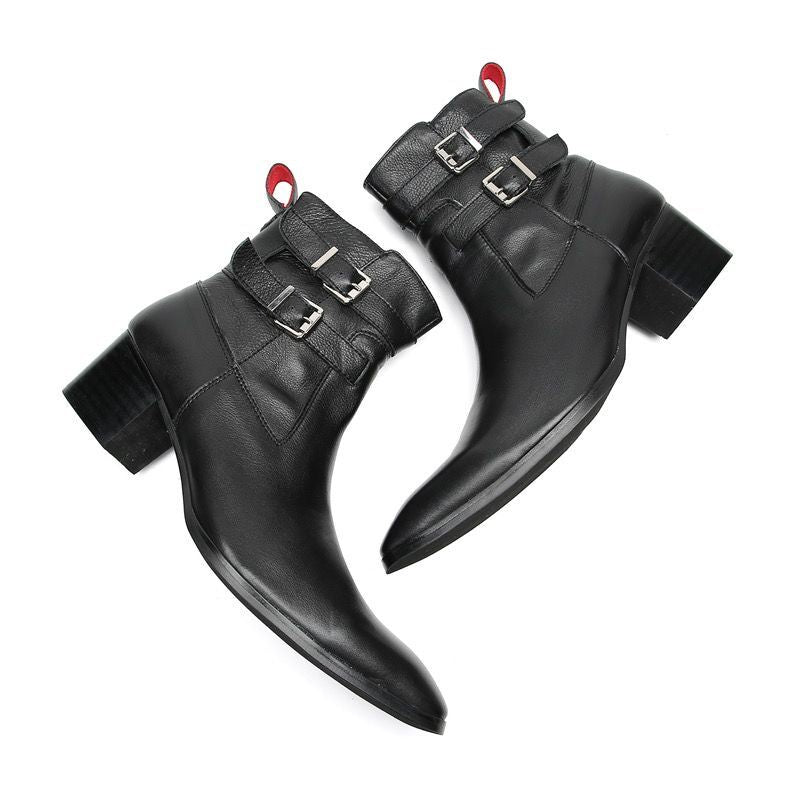 Men's Black High Heel Pointed Toe Banquet Boots Chelsea Male Men Boots