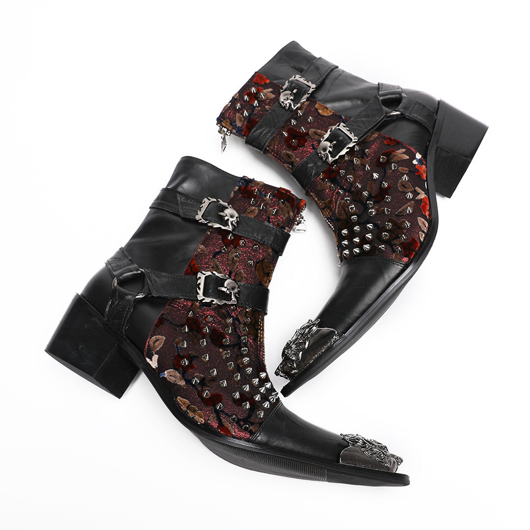 Spliced high heel boots men's buckle motorcycle high boots