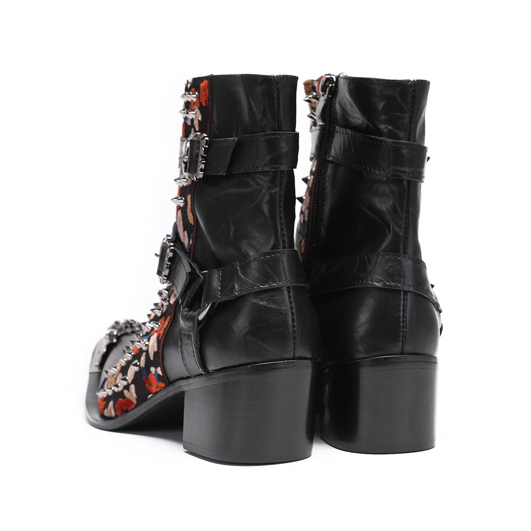 Spliced high heel boots men's buckle motorcycle high boots