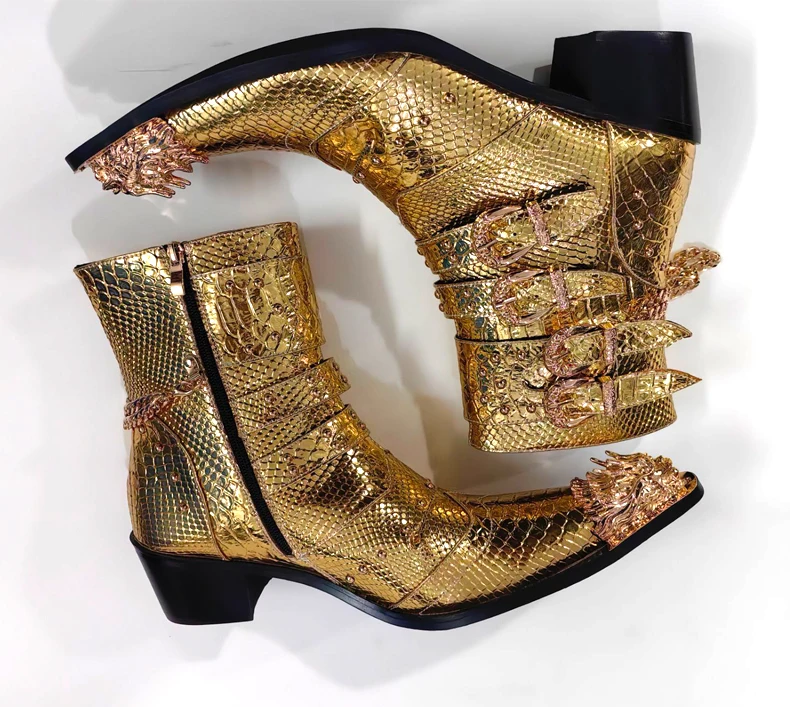 Gold fashion pointy heel booties sequined stage show party booties