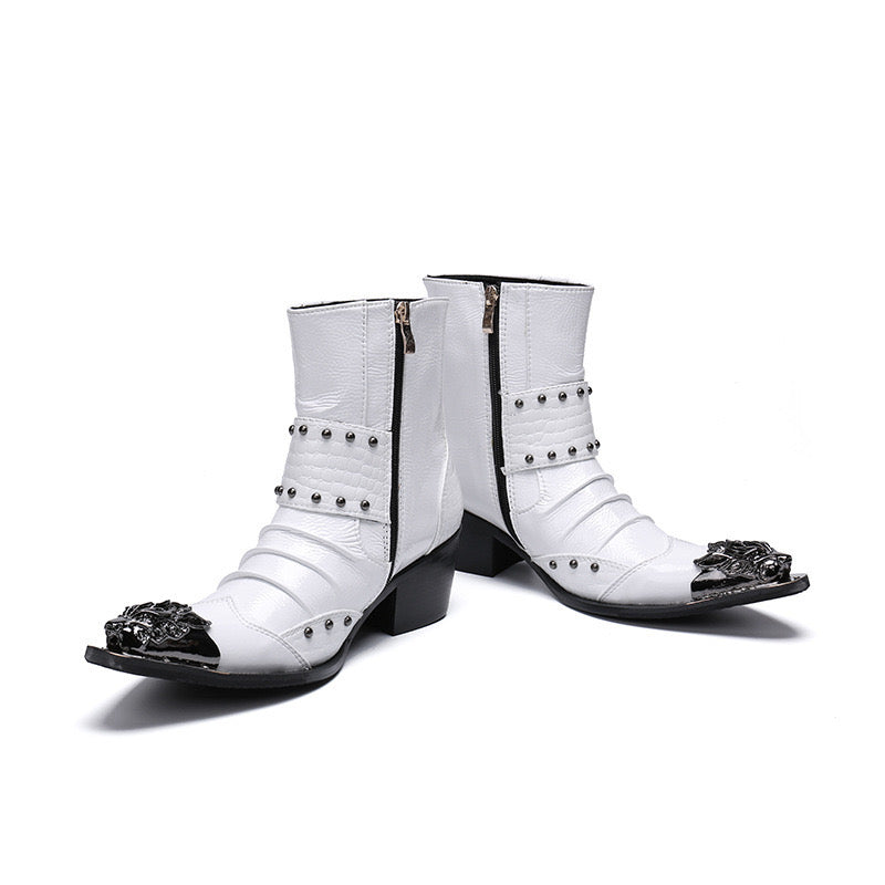 White Men's high-top Chelsea banquet boots men's boots