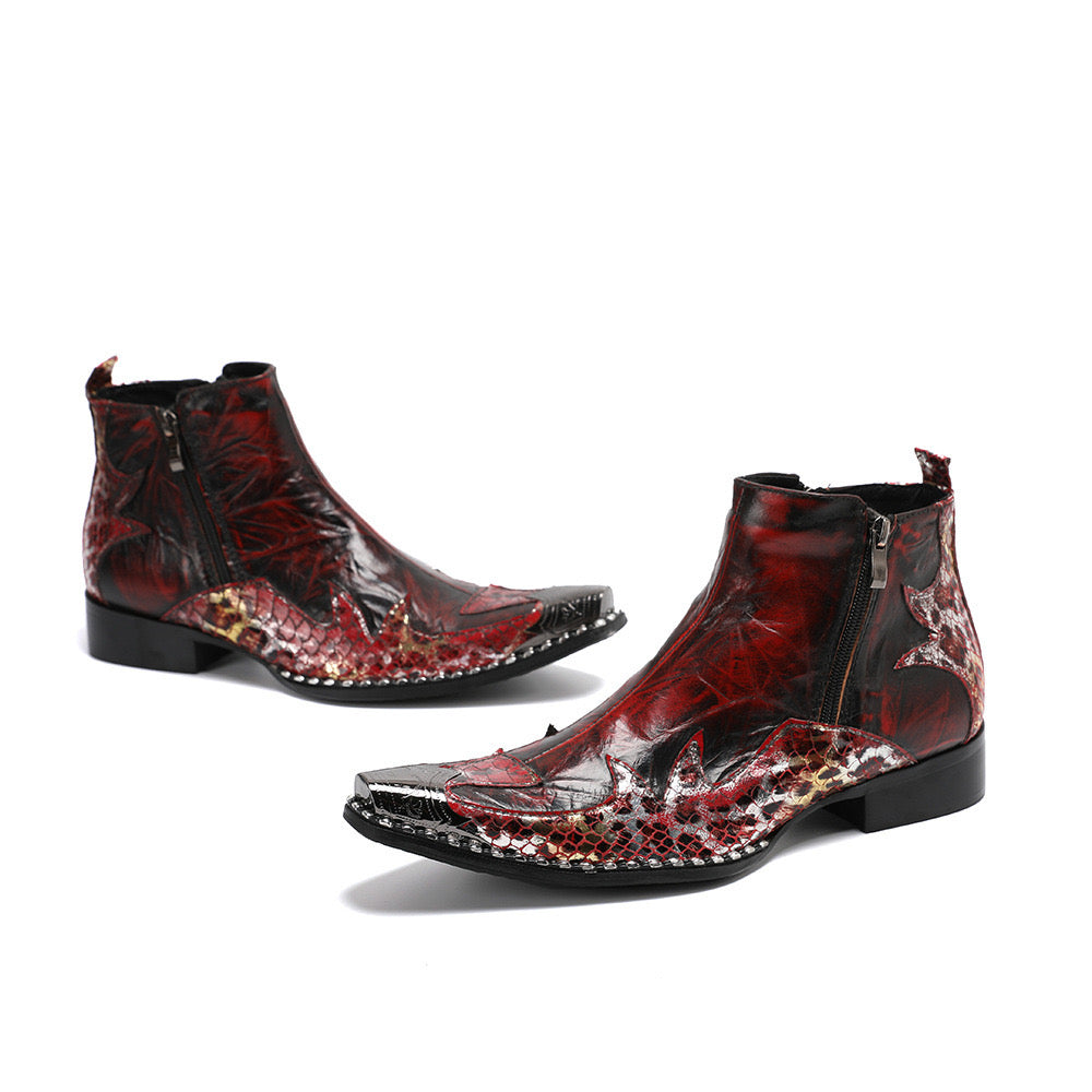 Red Zipper Bordered Men Boots Male British Style Party Wedding Shoes