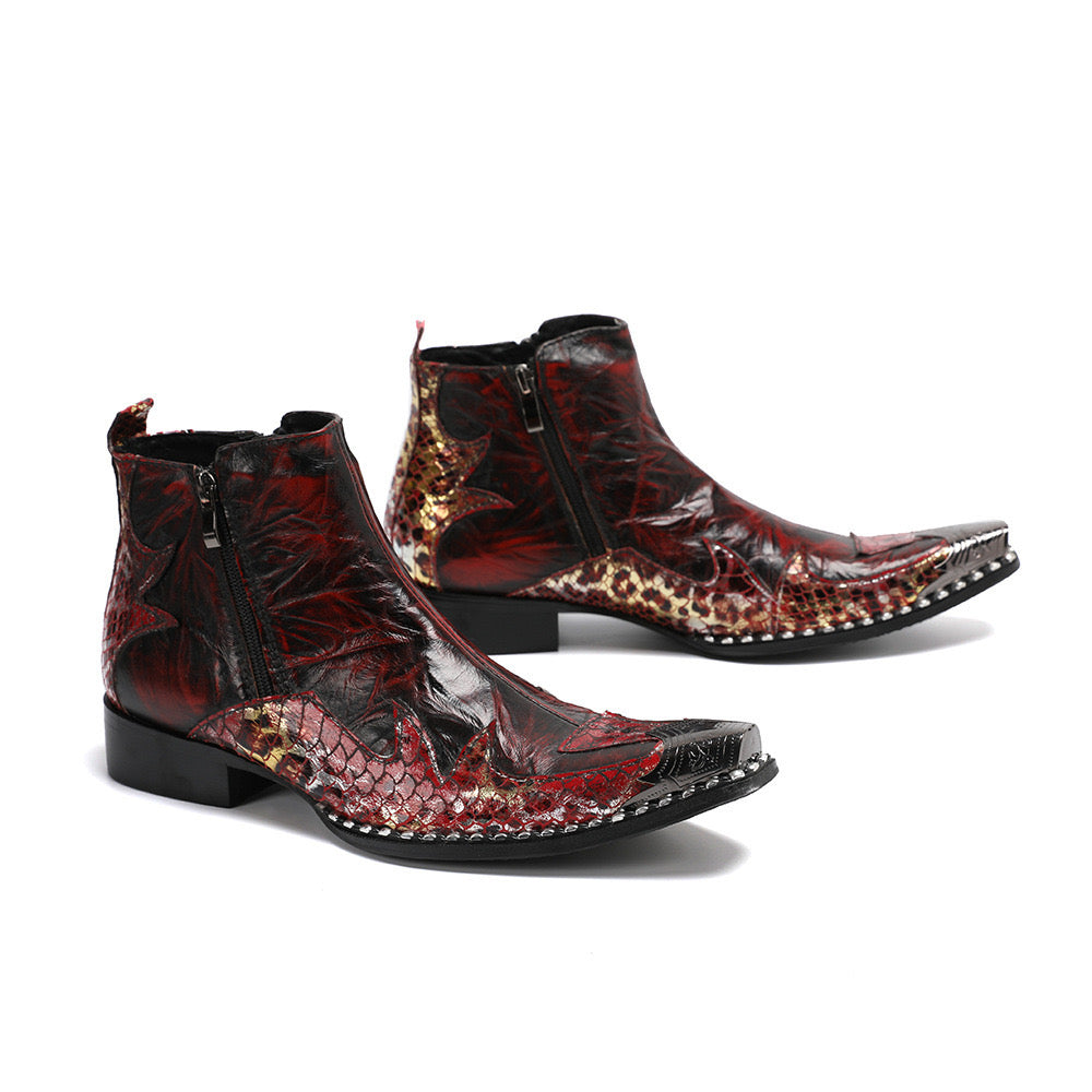 Red Zipper Bordered Men Boots Male British Style Party Wedding Shoes