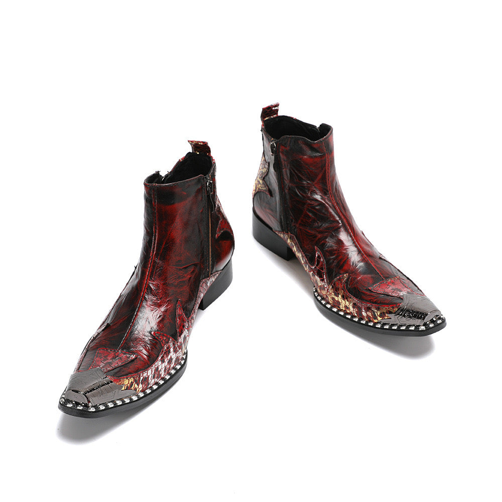 Red Zipper Bordered Men Boots Male British Style Party Wedding Shoes