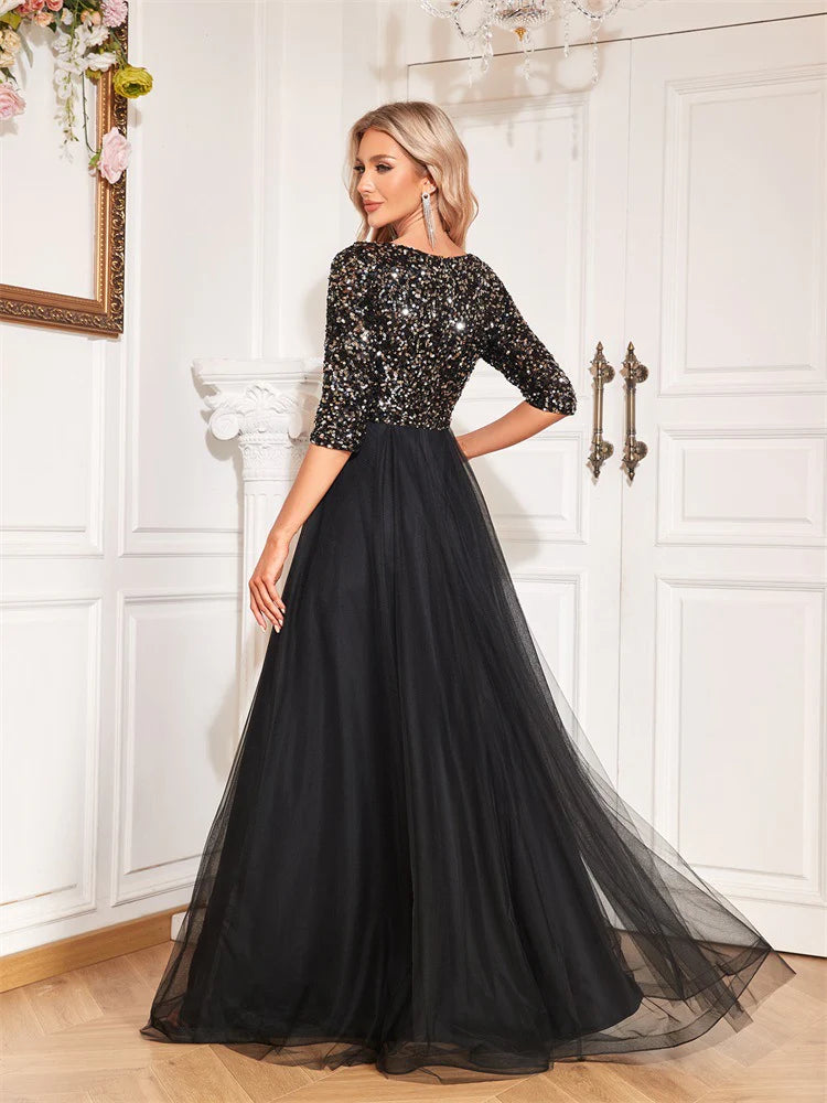 Fashion V-neck sequin dance evening gown