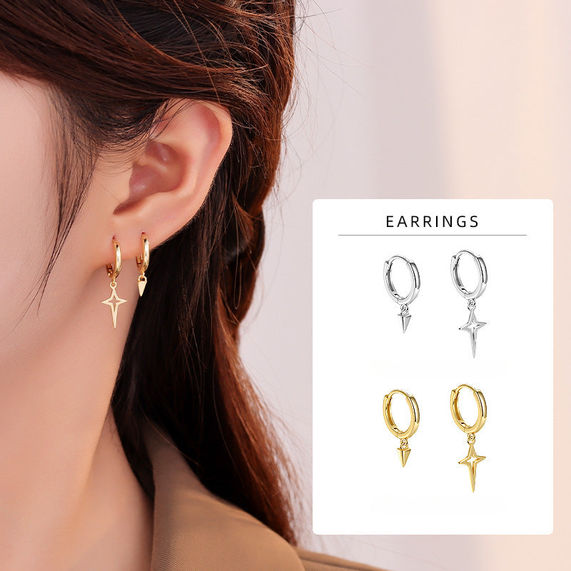 S925 Sterling Silver Conical Cross Asymmetrical Earrings