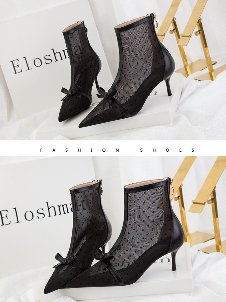 Fashion perspective polka dot mesh hollow high heels