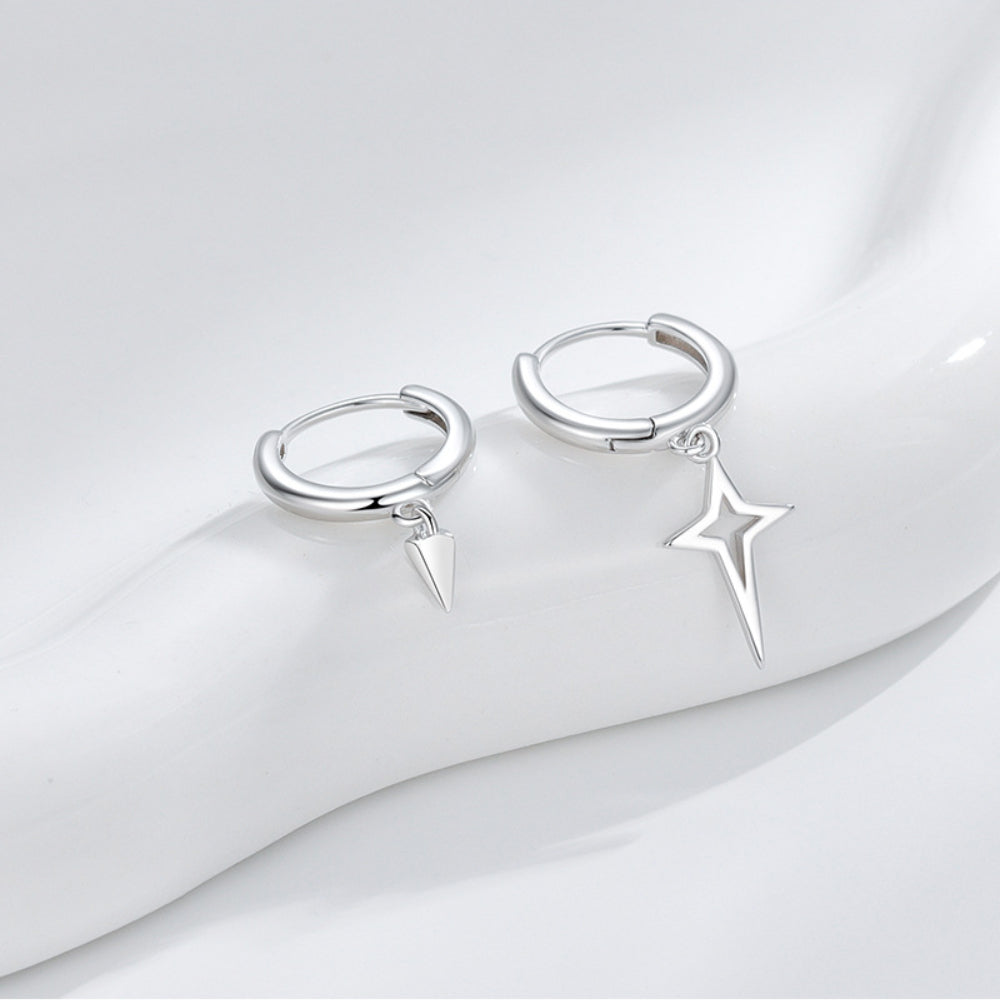 S925 Sterling Silver Conical Cross Asymmetrical Earrings