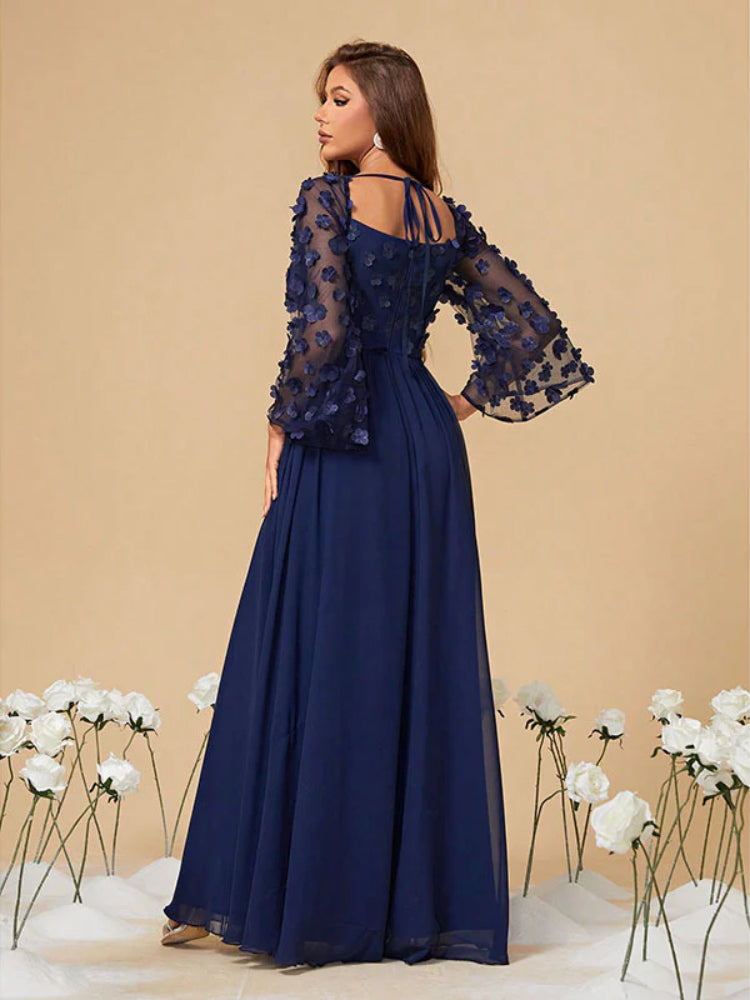 Fashion plus size chiffon embroidered lace sleeve dress