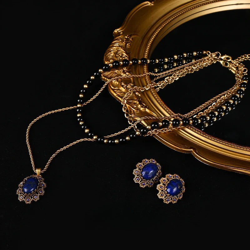 Light luxury lace pearl necklace stud earrings series