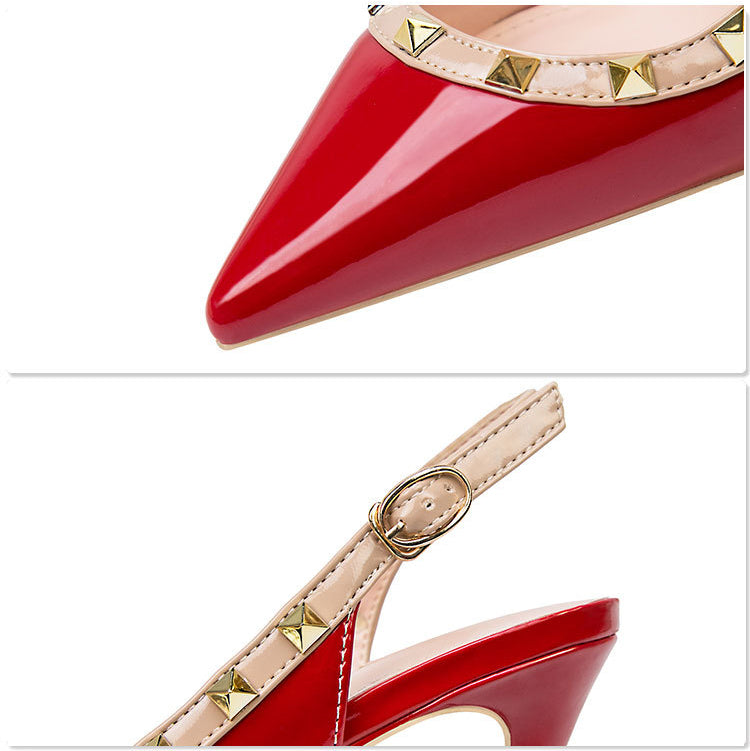 Simple pointed rivet hollow high heel women's sandals