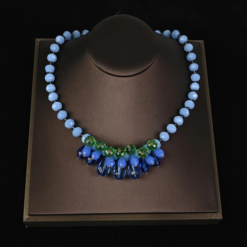 Vintage simple glazed blue pearl necklace