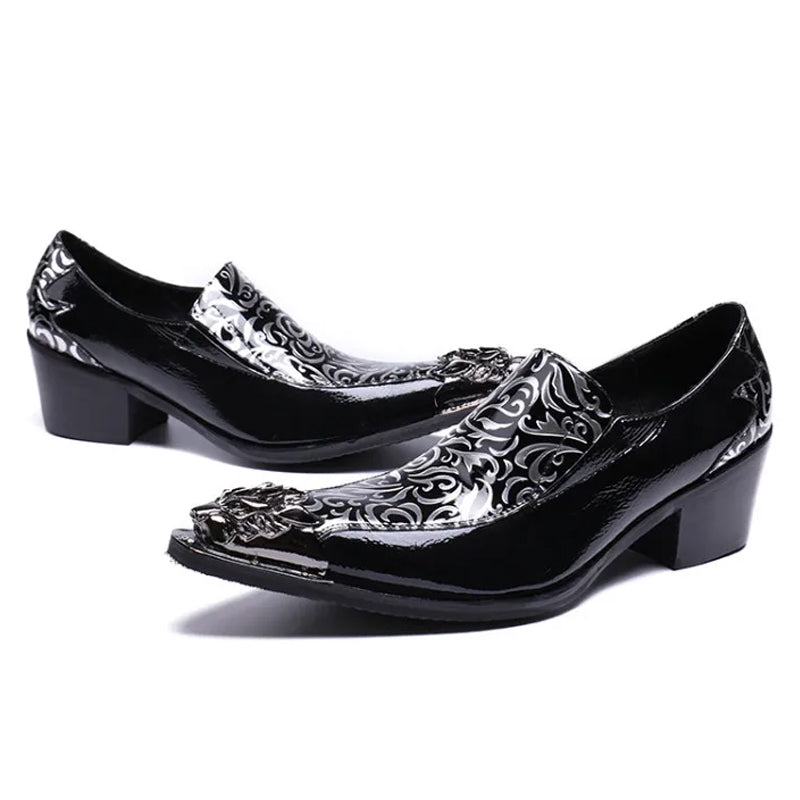 Retro glossy patterned pointed high-heeled dress shoes