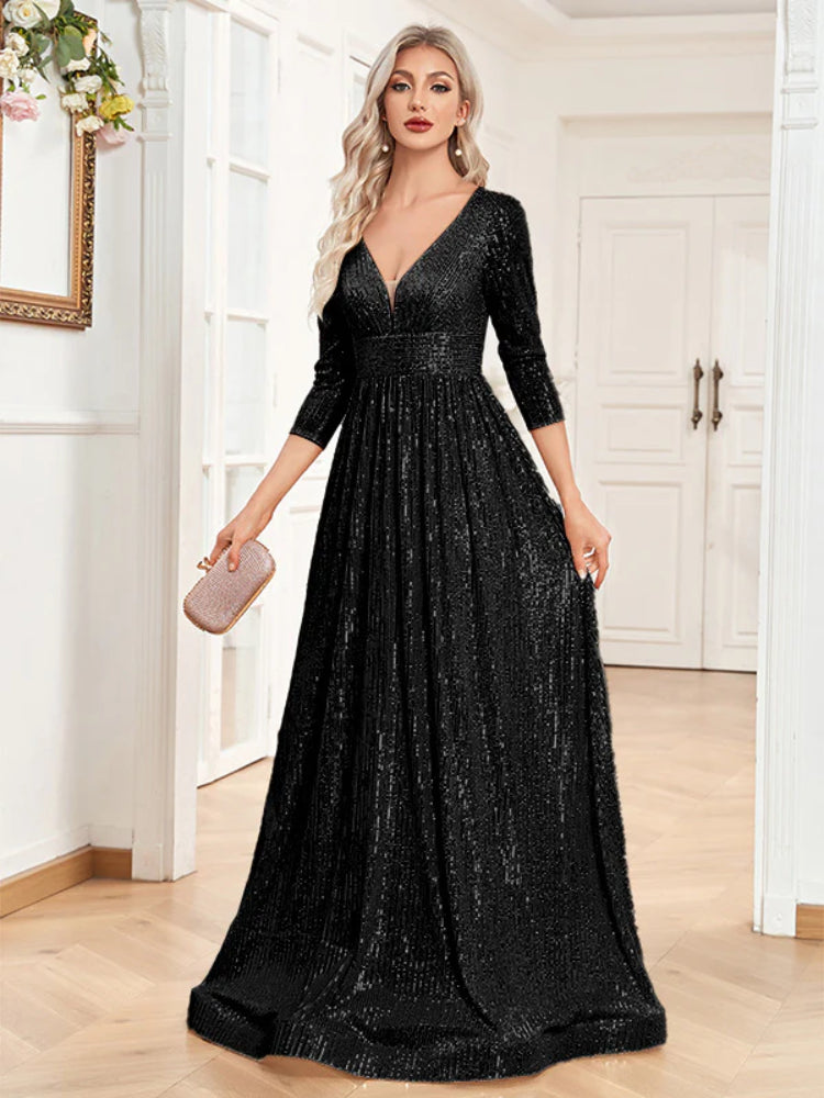 Fashion sequined V-neck elegant dress