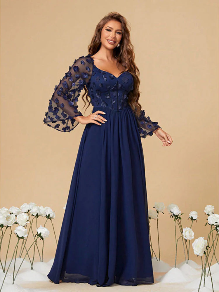 Fashion plus size chiffon embroidered lace sleeve dress