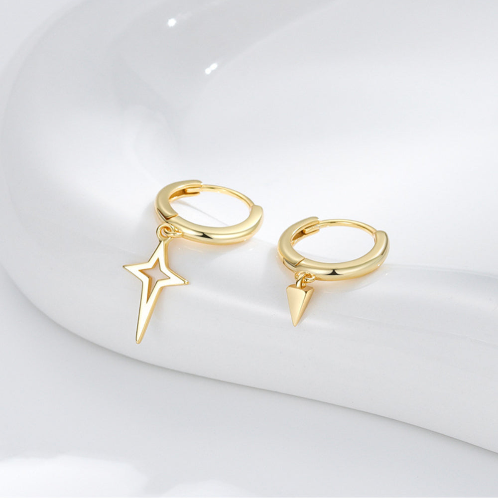 S925 Sterling Silver Conical Cross Asymmetrical Earrings