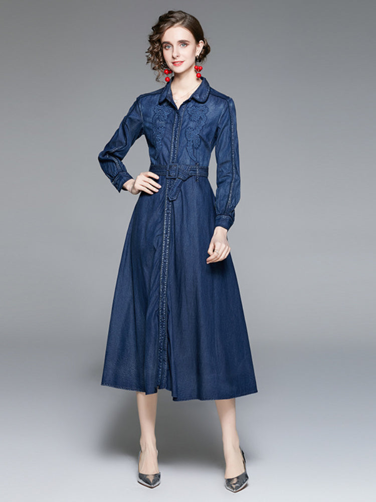 Vintage embroidered waist denim dress