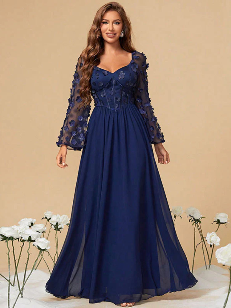 Fashion plus size chiffon embroidered lace sleeve dress