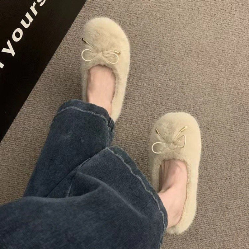 Casual Bow Fleece Flat Loafers