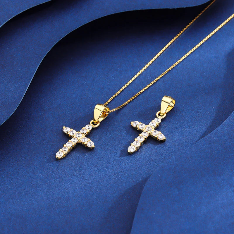 S925 sterling silver diamond inlaid simple cross pendant necklace