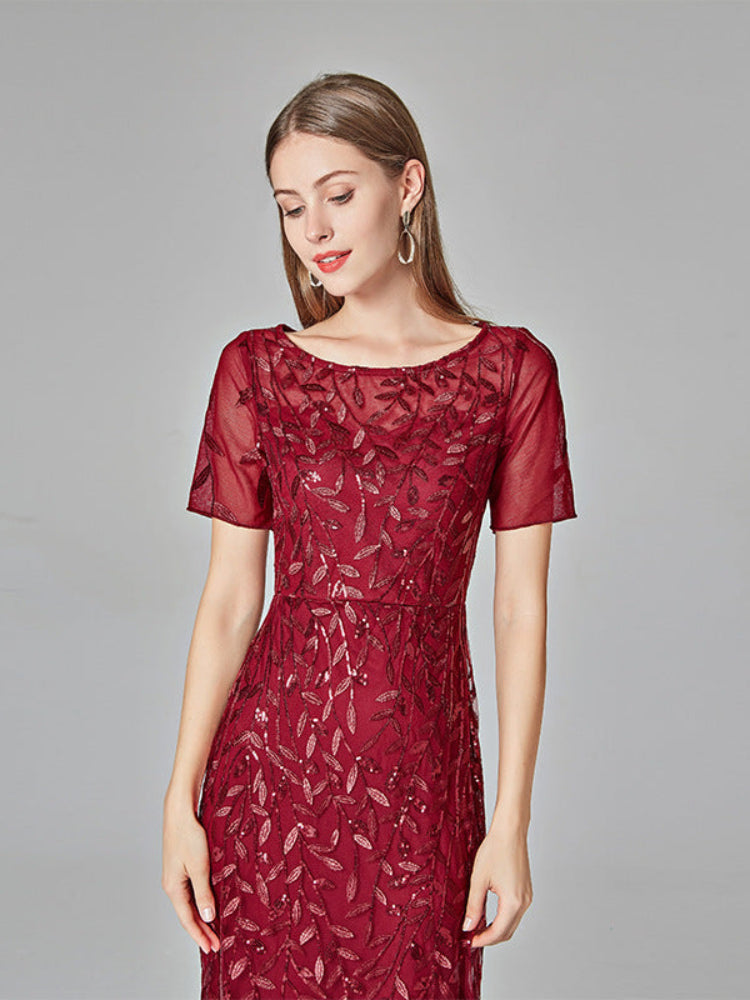 Lace sequin embroidered V-neck dress