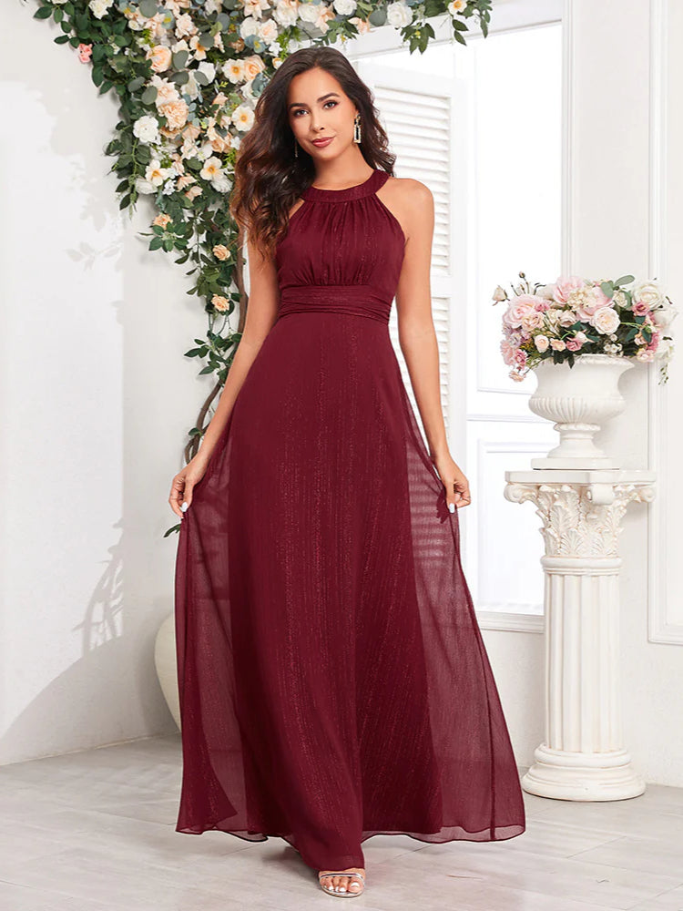 Fashion neck halter party evening dress