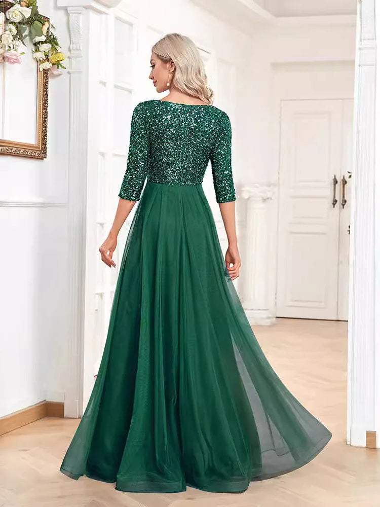 Fashion V-neck sequin dance evening gown