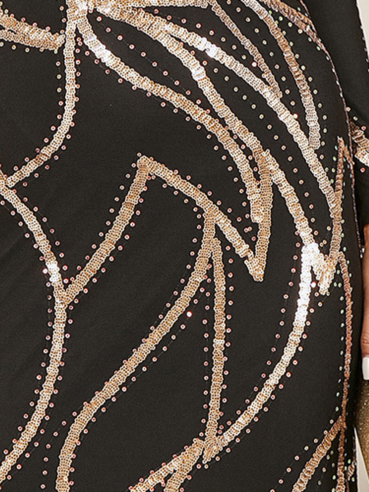 Fashion sequined long sleeved evening gown