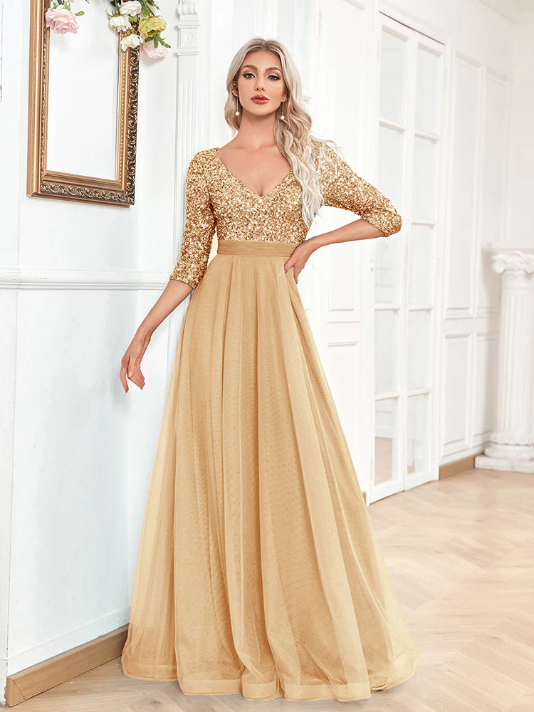 Fashion V-neck sequin dance evening gown