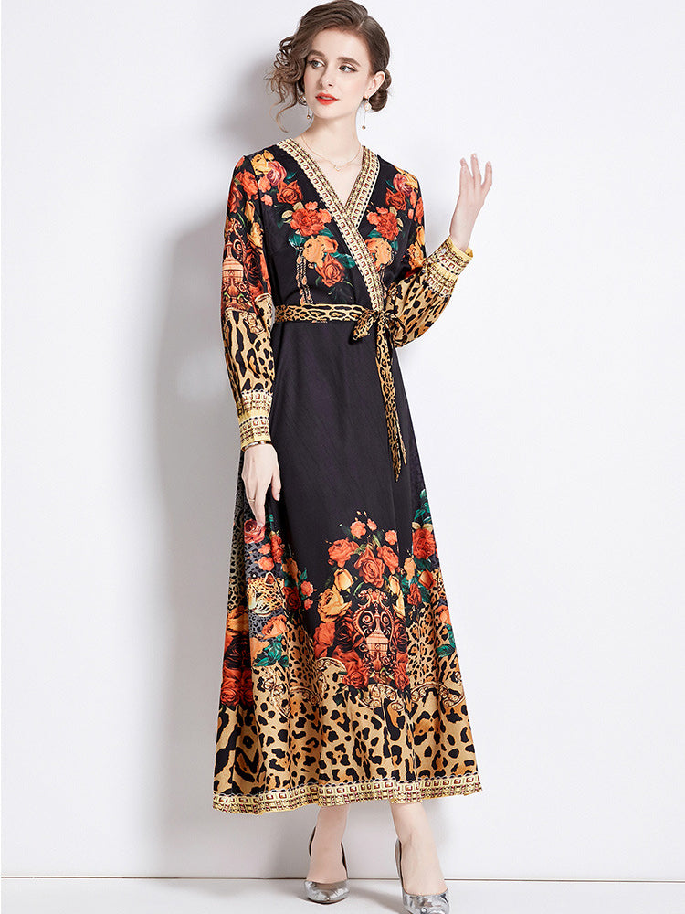 Fashion versatile waist print dress