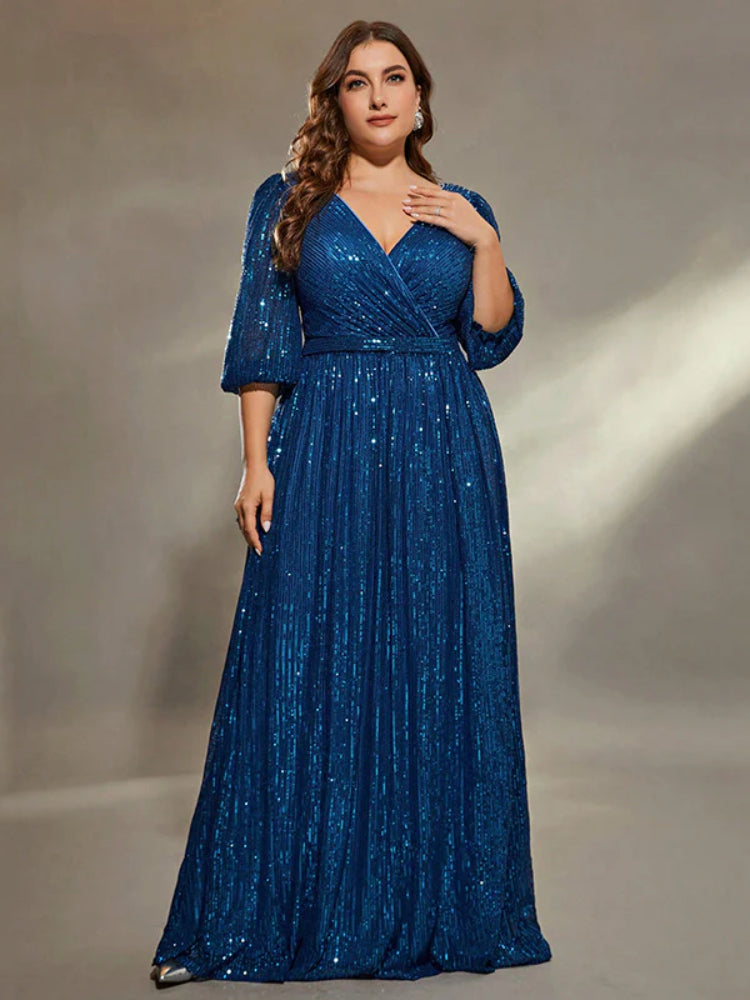 Fashion plus size temperament V-neck elegant dress