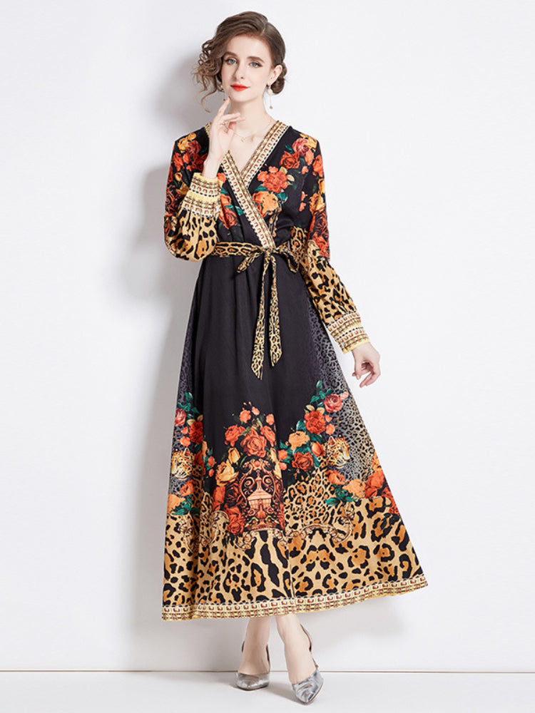 Fashion versatile waist print dress