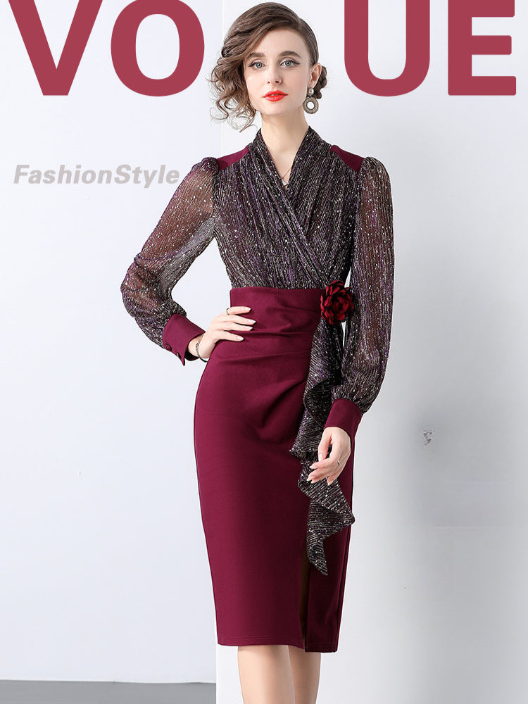 Red elegant retro slim fit dress