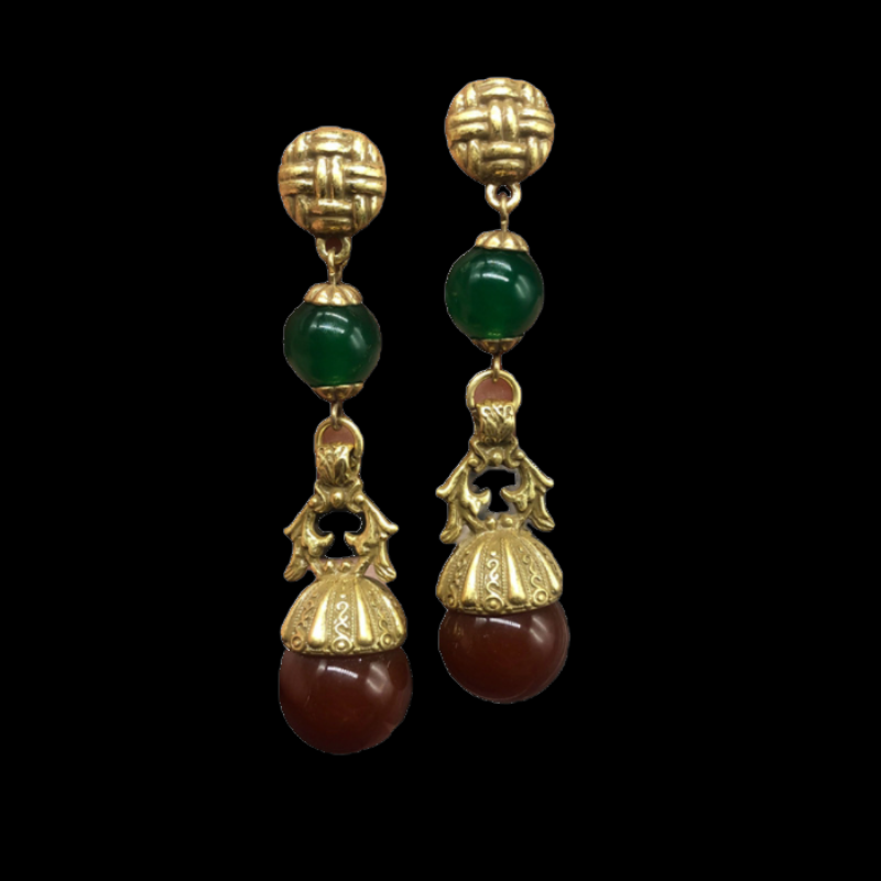 Boucles d'oreilles longues chaîne pull perles émaillées style vintage, ensemble collier boucles d'oreilles perles nao
