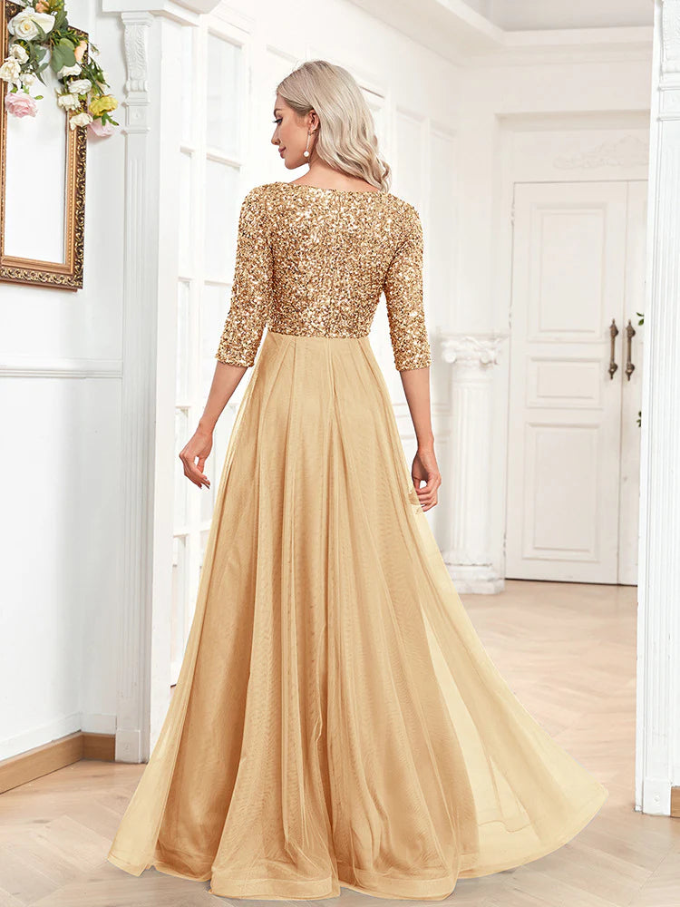 Fashion V-neck sequin dance evening gown