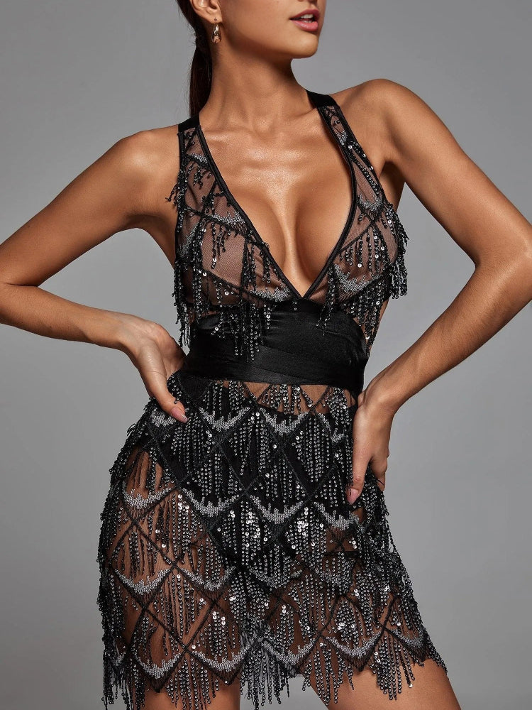 Black Fashion Glitter Mini Sexy Dress