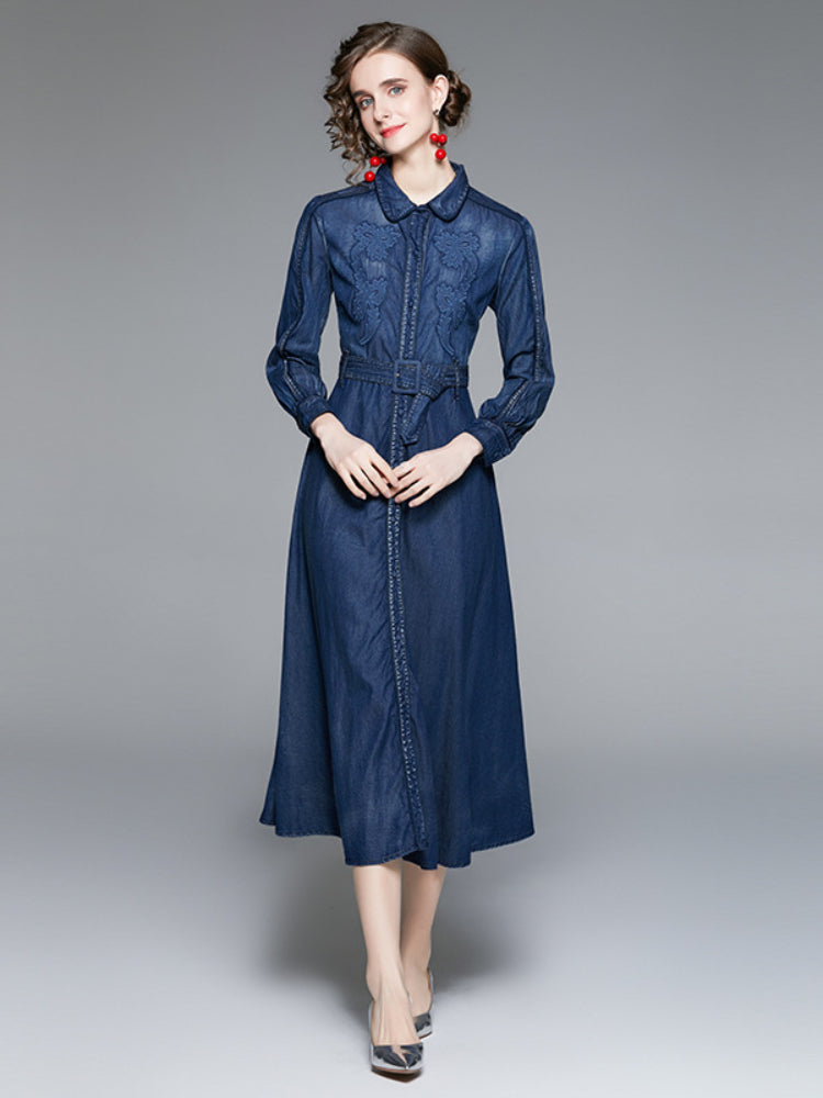 Vintage embroidered waist denim dress