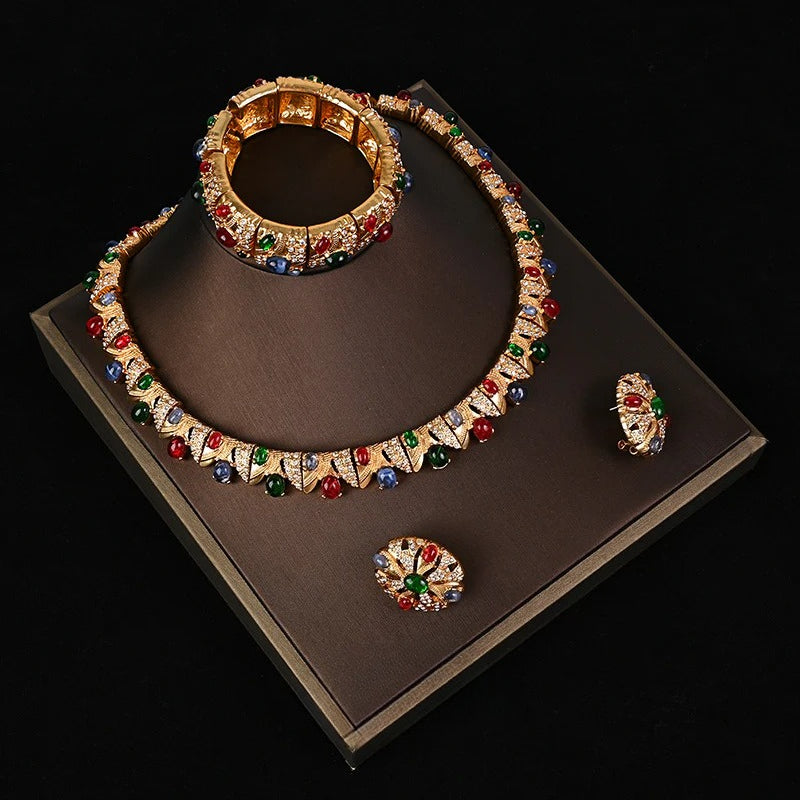 Vintage Rhinestone Necklace Stud Earrings Bracelet Set