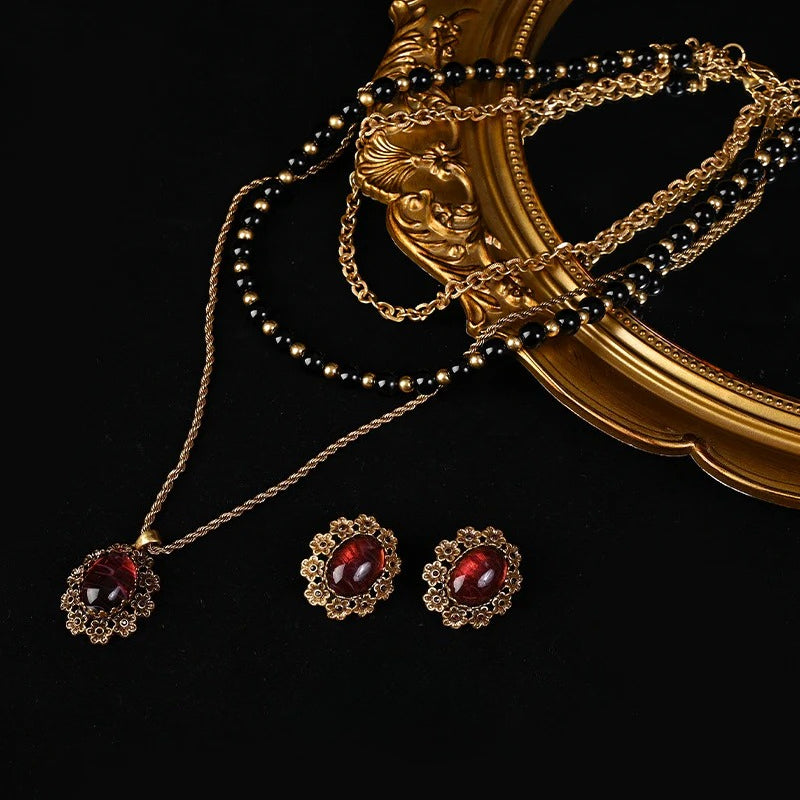 Light luxury lace pearl necklace stud earrings series