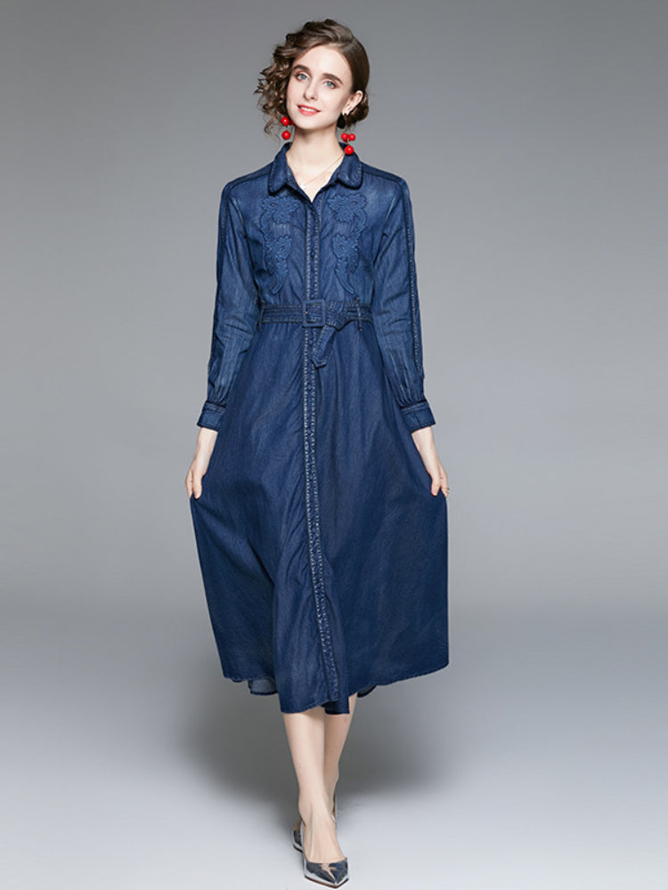 Vintage embroidered waist denim dress